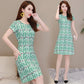 National Style Long Bottoming Shirt Short-sleeved Dress Slimming Plus Size T-shirt Female A-line Version Waist Slimming Round Neck Dress