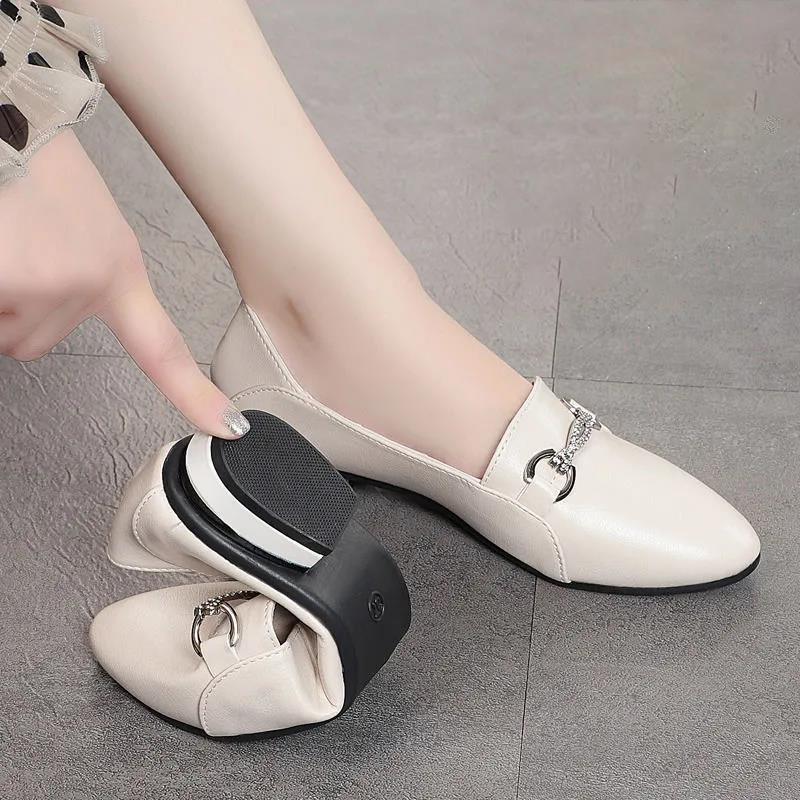Soft Leather Shallow Shoes Women All-match Soft Leather Shoes Flat Women's Shoes Soft Bottom Peas Shoes Pointed Toe British Style Leather Shoes