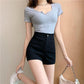 Black High Waist Denim Shorts Women's Summer Bag Hip Tight High Waist Straight Shorts