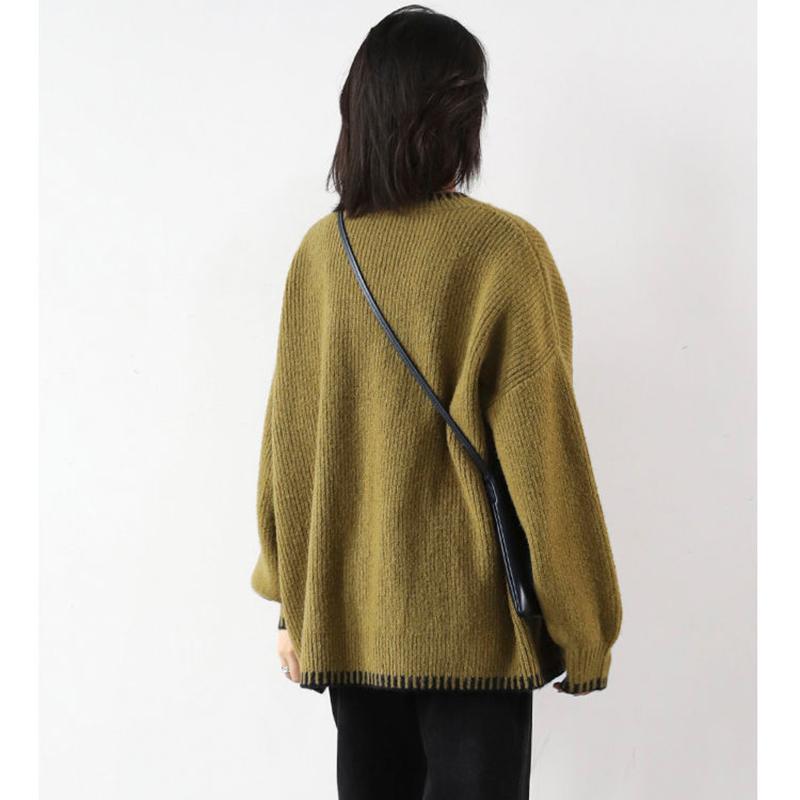 Large Size Knitted Sweater Women Autumn and Winter Loose and Lazy Retro Hit Color Pullover Round Neck Sweater