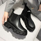 Women Chelsea Boots Elastic Top Ankle Boots Ladies Slip-on Leather Martin Boots Plush Velvet Round Toe Platform Short Winter Boots  Plus Size 35-43