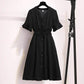 L-5XL Women V-neck Elastic Waist Red Dress Plus Size Slim Short-sleeved Long A-line Dress