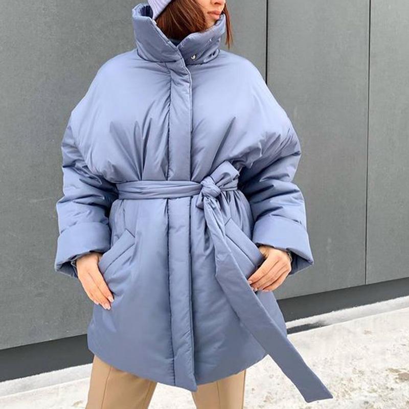 Casual Collected Waisted Parkas Women Fashion Simple Coats Women Elegant Spring Stand Collar Cotton Jackets Female Ladies