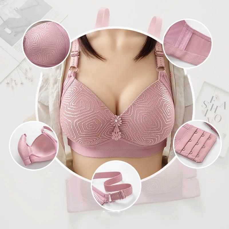 Thin Ladies Lace Bras Gathering Breast Lifting Large Size Anti-sagging Closed Breasts No Steel Rings Seamless Jacquard Comfortable Breathable Bra