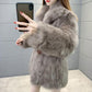 Winter Women's Coat with Imitation Fox Fur Haining Mid-length Fur Coat