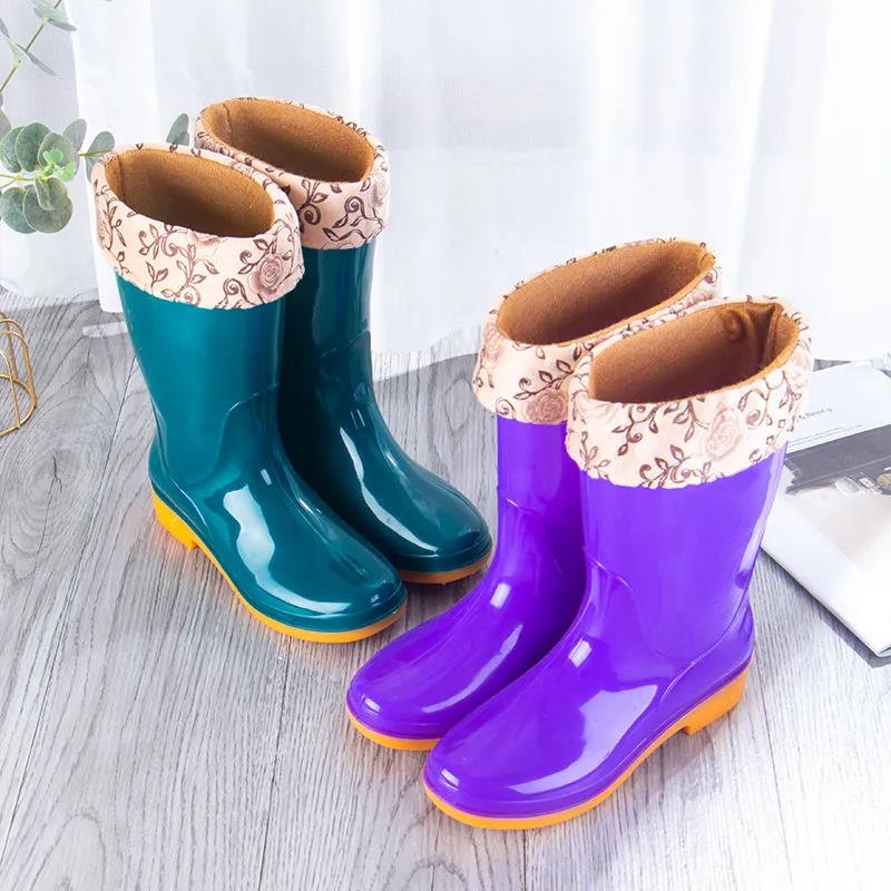 Autumn and Winter Rain Boots Female Adult Mid-tube Rain Boots Rubber Shoes Non-slip Plus Velvet Cotton Warm Waterproof Shoes