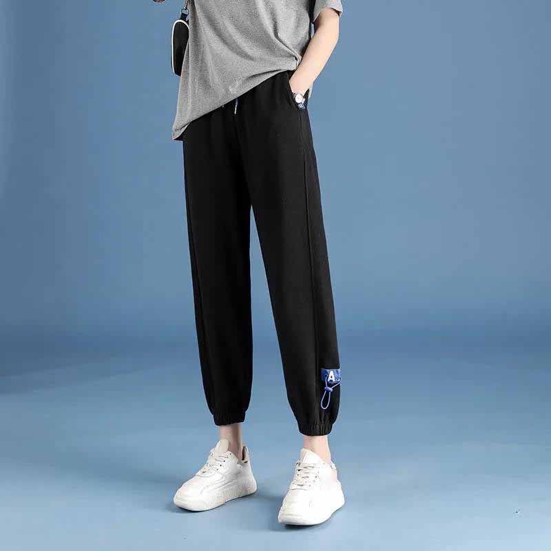 Women's Spring and Summer Trousers High-rise Straight-leg Gray Sweatpants Korean Style Loose Casual Student Nine-point Pants Trend