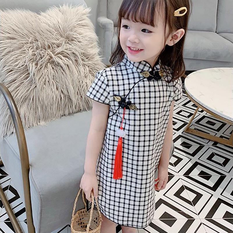 Children's Clothing Girls Spring and Summer Children's Self-cultivation Cheongsam Dress Princess Dress Chinese Style Retro Dress