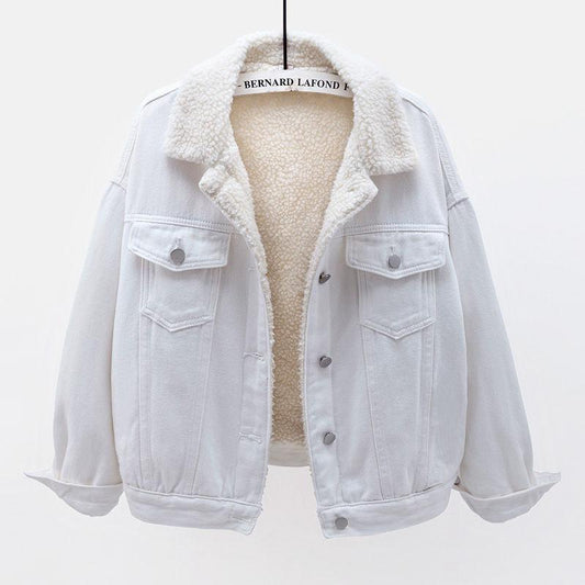 Denim Jacket Women Plus Velvet Thickening 2021 Winter Loose Lamb Wool Cotton Jacket Short Padded Jacket Tooling Top