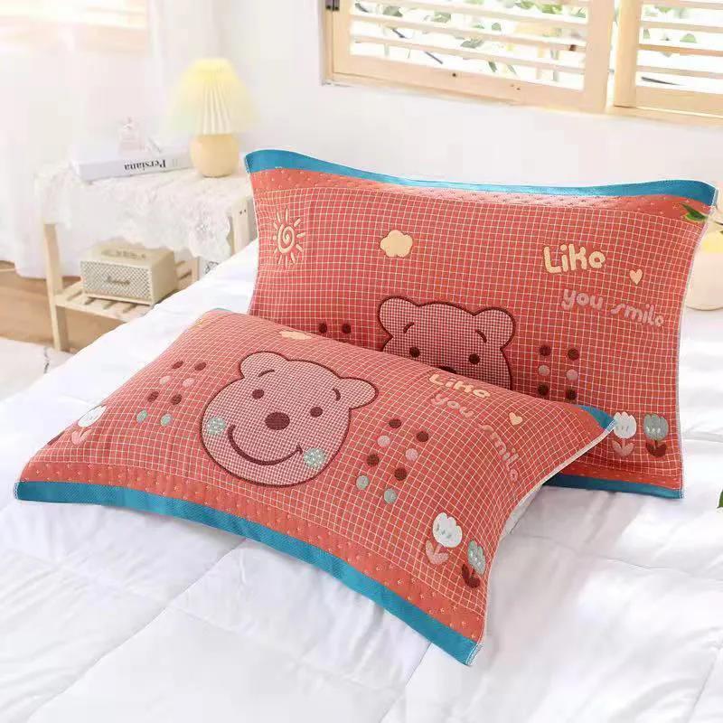 Two-piece Cotton Pillowcase Soft and Skin-friendly Bed Pillowcase  Printed Double Pillowcase