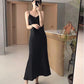 Women's Mid-length Slim Base Sleeveless Dress Pure Color Sexy Shiny Premium Texture Satin Silky Suspender Skirt