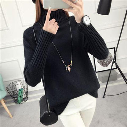 Autumn and Winter Women's Sweaters Female Students Short High-necked Loose Korean Version of Wild Long-sleeved Bottoming Shirt