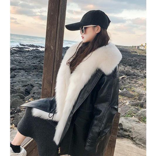 Parkas Women's Mid-length Detachable Full-hair Liner Fur Jacket Leather Fur Jacket