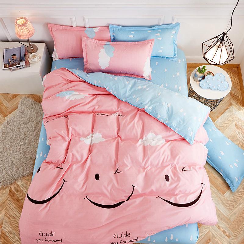 Quilt Cover Bed Sheet Quilt Cover Four-piece Set Cartoon Printing Cute Bedding Bedding Sanding Quilt Cover