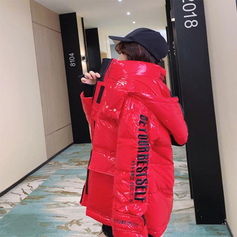 Women's Shiny Short Down Jacket Winter Korean Style Loose Quilted Jacket Casual Stand-collar Padded Jacket