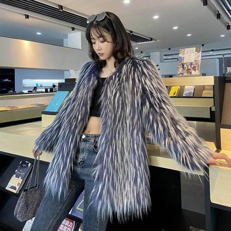 Fox Fur Coat Female Autumn and Winter Mid-length Imitation Raccoon Mink Velvet Coat
