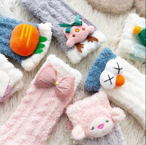 Three pairs of mink velvet socks autumn and winter plus velvet thick warm floor socks women's coral velvet home sleep socks