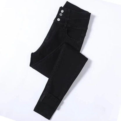 Women's Autumn and Winter High-waisted Jeans Slimming Pencil Pants Elastic Skinny Pants Women's Slim Fit Nine-point Pants