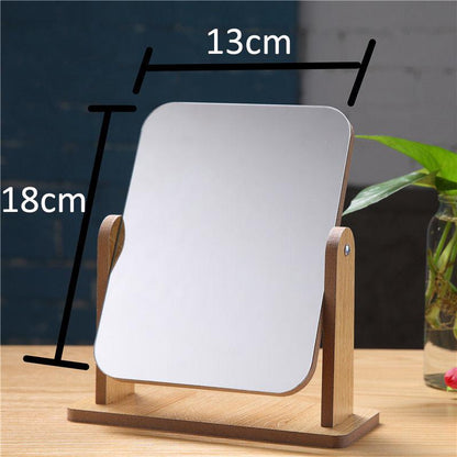 Ladies Rotatable Wooden Mirror Desktop Creative Portable Makeup Mirror HD Thin and Light Travel Out Household Essentials
