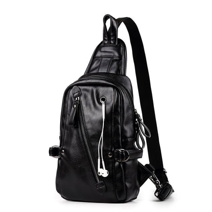 Chest Bag Men's Large Capacity with Headphone Hole Messenger Bag Outdoor Riding Sports Shoulder Bag