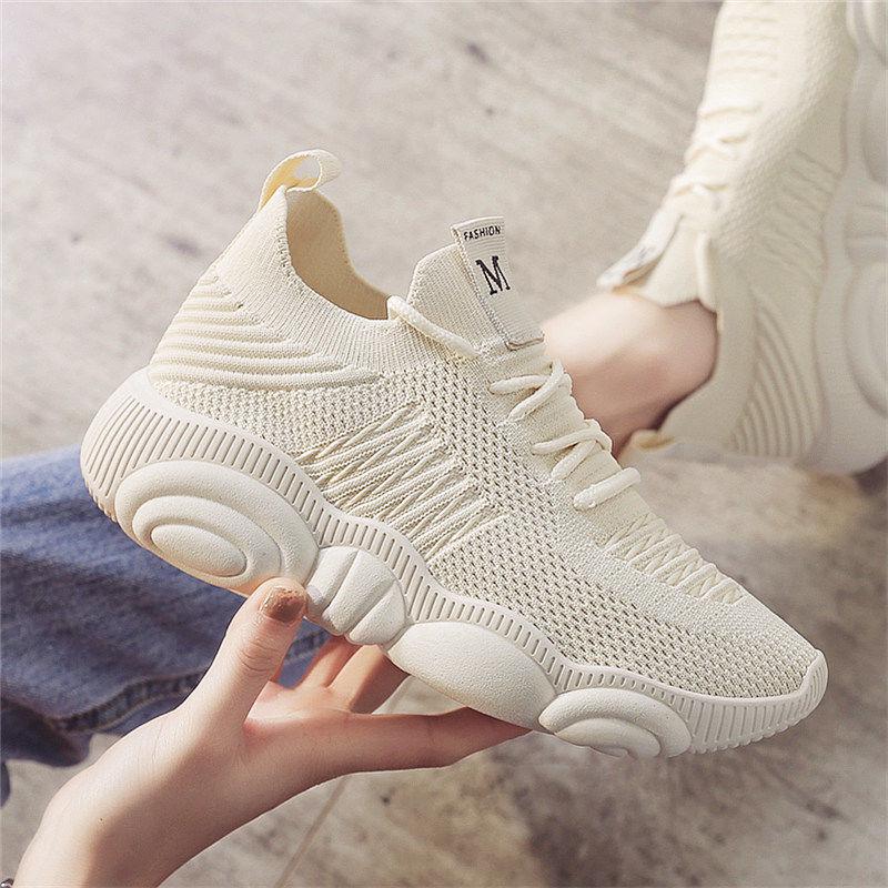 Sports Shoes Female Ins Breathable Lightweight Flying Woven Shoes Female Students Wild Running Shoes