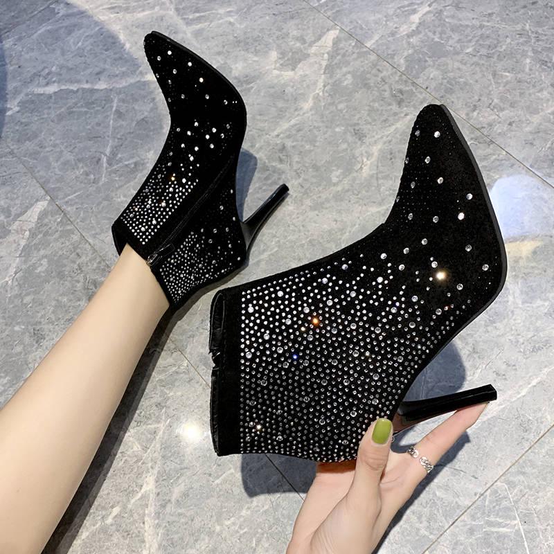 European style Pointed Toe High Heel Ankle Boots for Women Slip-On Basic Thin Heels Summer Shoes