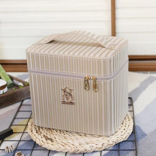 Striped Large-capacity Cosmetic Bag Girl Heart Portable Simple Cosmetic Multi-layer Storage Box Portable