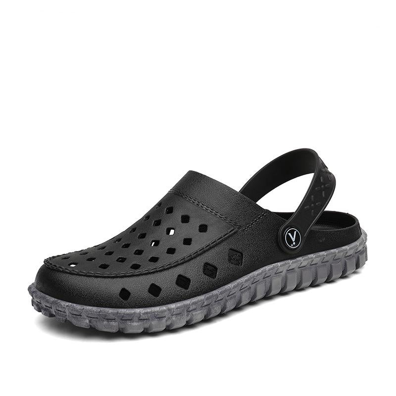 summer slippers men's outdoor sandals PVC hollow large size wading beach hole shoes