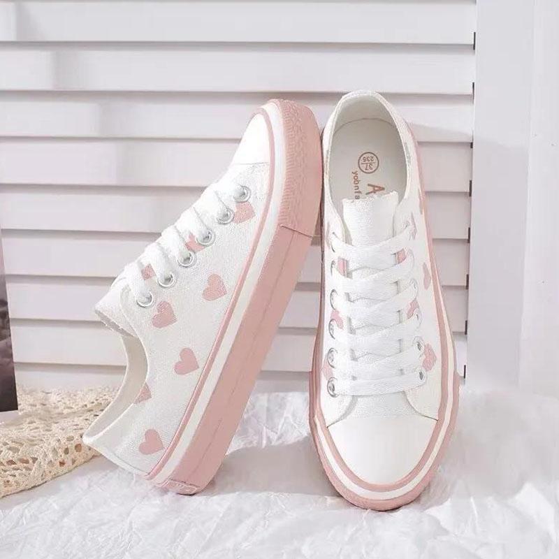 Girls Love Board Shoes Fashion White Shoes Women Korean Style Flat Student Canvas Shoes Women