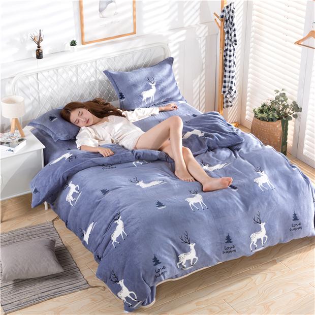 Thickened Four-piece Flannel Plush Quilt Cover Winter Plush Plush Quilt Blanket Bed Sheet Coral Fleece 4-piece Set