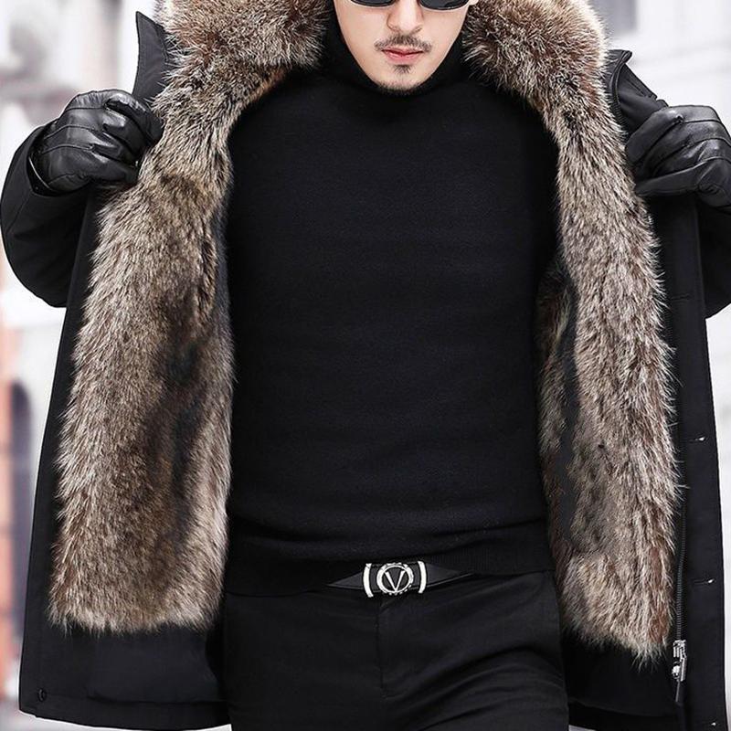 Winter Men's Mink Fur Parka Clothing Liner with Detachable Fur One Mid-length Imitation Fur Coat