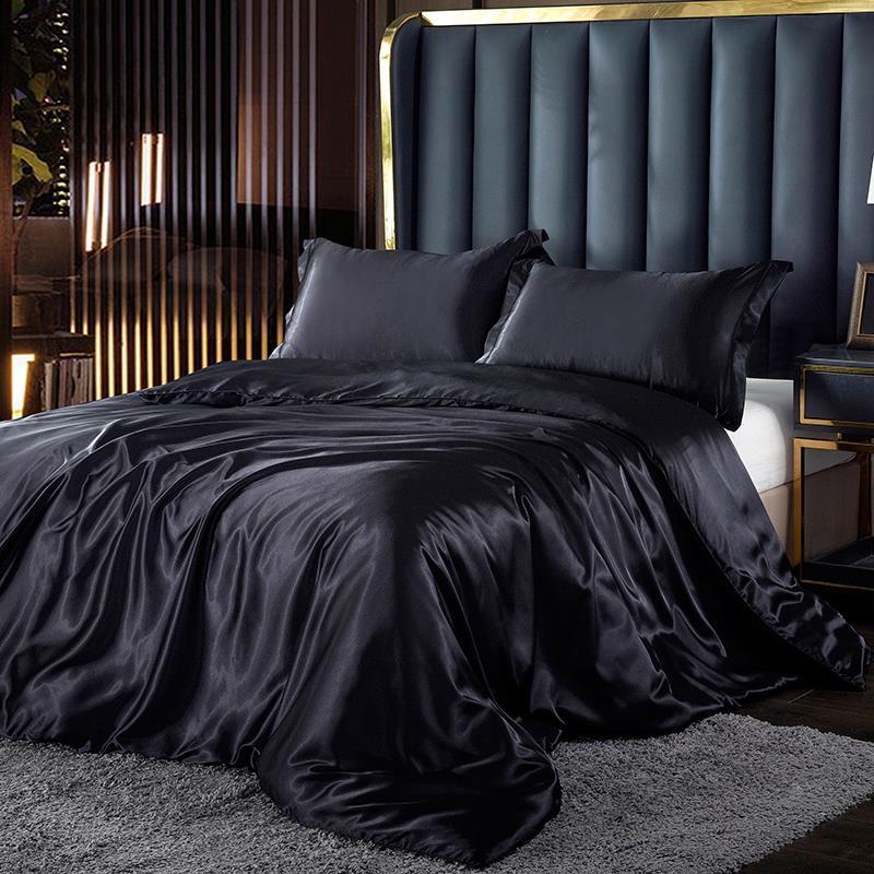 Ice Silk Four-piece Double-sided Mulberry Sleeper Sleeve Sheet Is Sleeved In Bedding Simple Solid Color