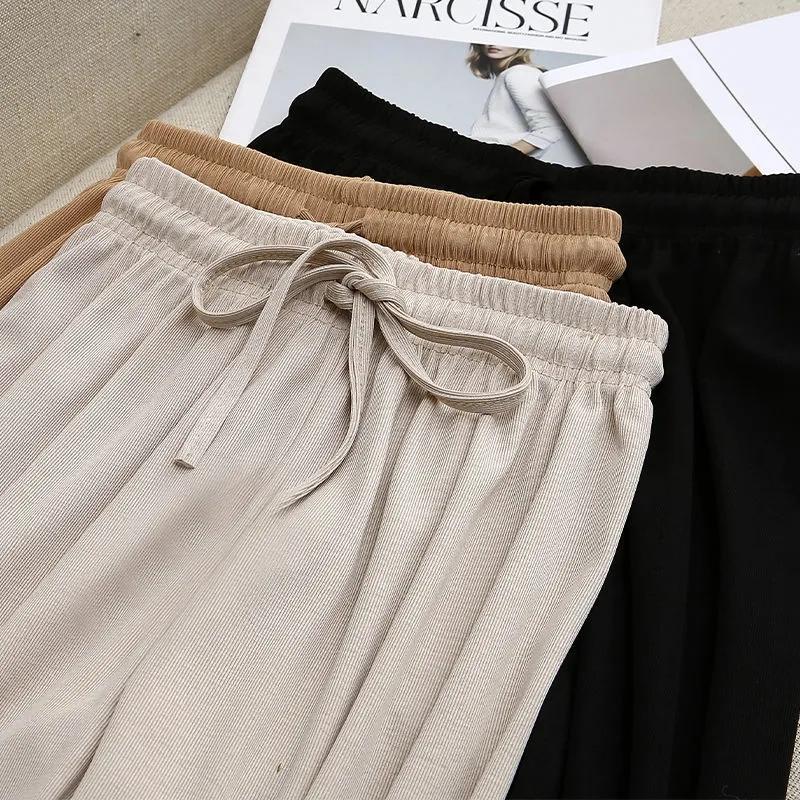 Ice Silk Pendant Nine-point Wide-leg Pants Women's Spring and Summer High-waisted Thin Casual Pants Loose Straight Pants