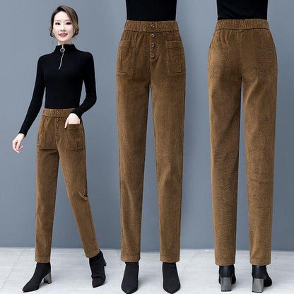 Corduroy Harem Pants for Girls Autumn and Winter Straight All-match Women's Trousers Casual Radish High Waist Slim Trousers