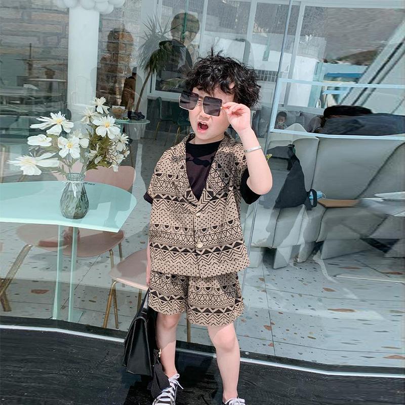 Boy's Summer Suit Literary Print Baby Short-sleeved Cotton Korean Version of Children's Summer Children's Fashion Summer Children's Clothing