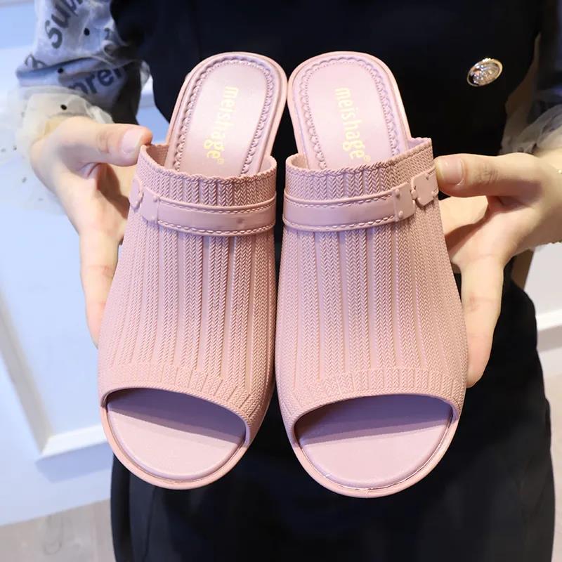 Summer Fashion Fish Mouth Slope with Half Slippers Women Summer Wear All-match Thick Heel Korean Slippers Women