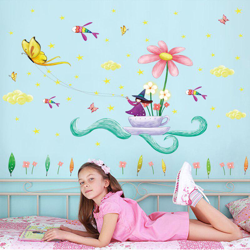 Cartoon Fly Witch Butterfly Flowers Fish Wall Stickers for Kids Rooms Kitchen Bathroom