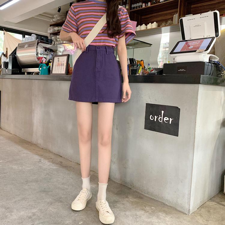 2020 Summer Womens Ladies A-line Jeans Short Skirt Button High Waist Denim Pockets Skirt Harajuku Mini High Quality Jean