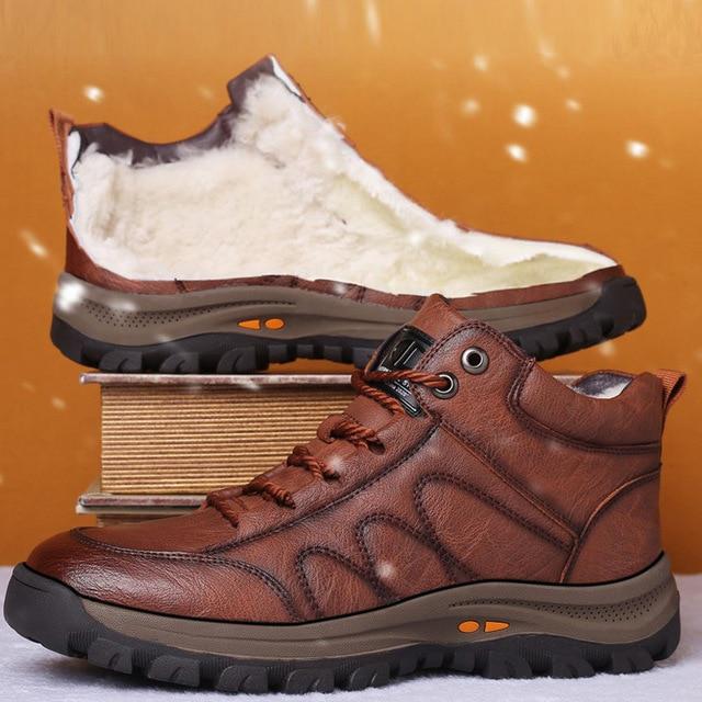 Outdoor Men's Leather Boots Wool Leather Thick Composite Sole Winter Shoes Men's Cowhide Designer Outdoor Men's Ankle Boots