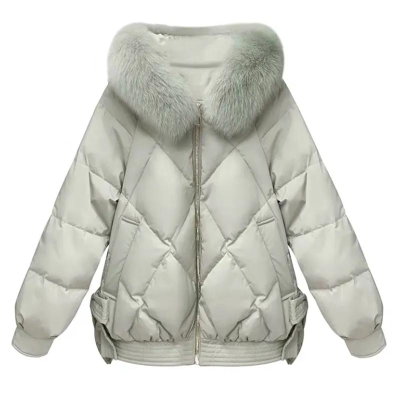 Women's Solid Color Down Jacket Regular Korean Loose Thick Coat Warm Cotton Coat Big Fur Collar Winter Clothes Quilted Coat