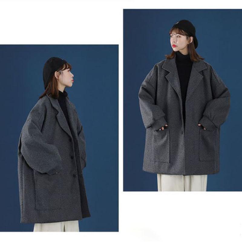 Fashion Lapel Mid-length Winter Women's Woolen Coat Classic Parker Style Solid Color Coat  Button Coat