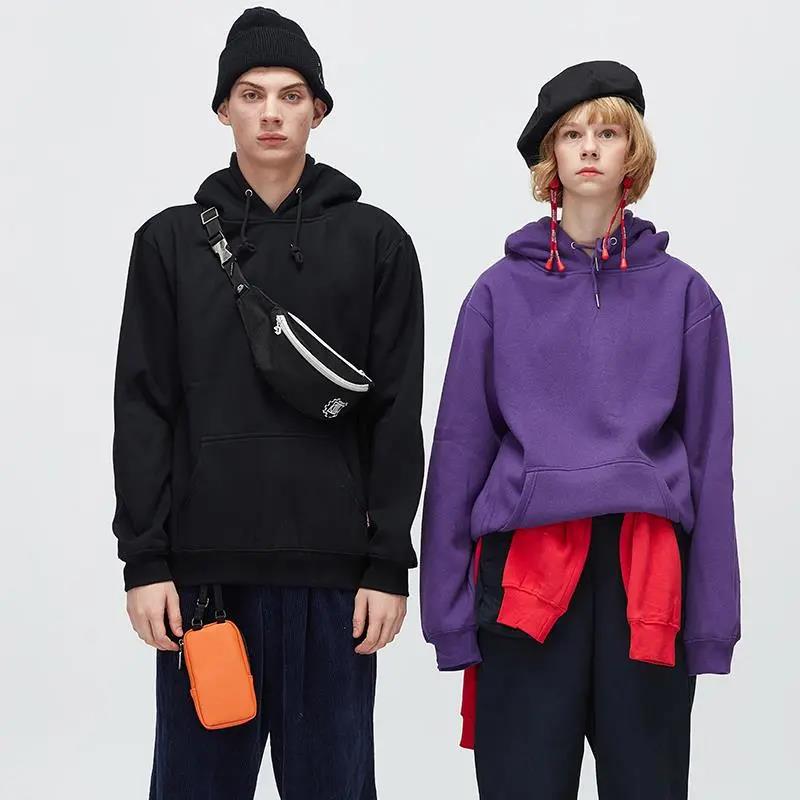 Pure Color Simple Hooded Plus Velvet Sweater Couple Thickened Hoodies Autumn and Winter Student Jacket Tide