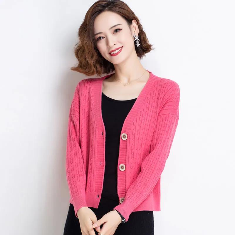 Early Autumn Retro Twist V-neck Short Top All-match Sweater Cardigan 2021 Korean Style Knitted Jacket Women