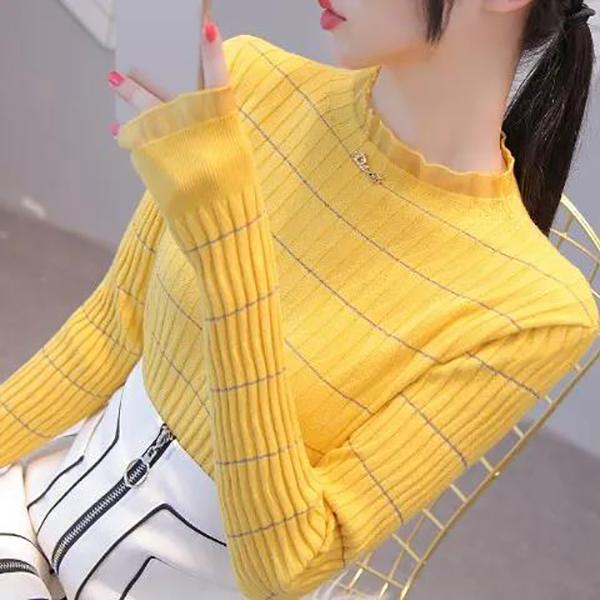 Women's Half Turtleneck Mesh Fungus Edge Bottoming Shirt Slim Fit Long Sleeve Knit Stretch Plus Size Sweater