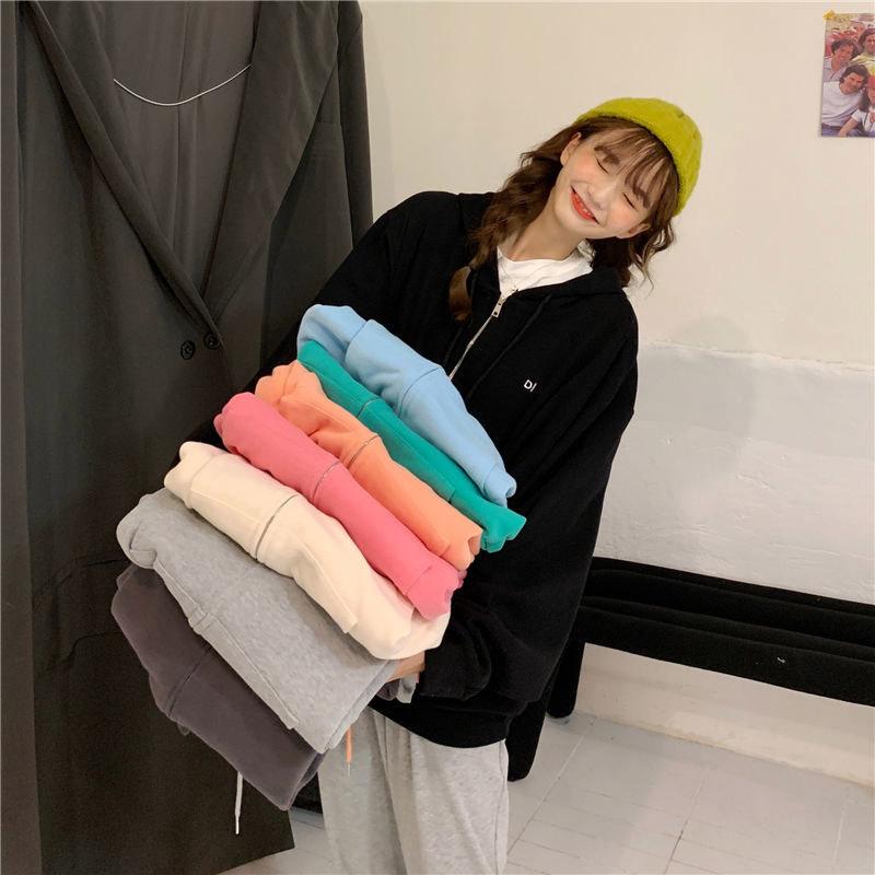 Hooded Sweater Student Loose Cardigan Mid-length Zipper Coat Sweater Women