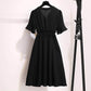 L-5XL Women V-neck Elastic Waist Red Dress Plus Size Slim Short-sleeved Long A-line Dress