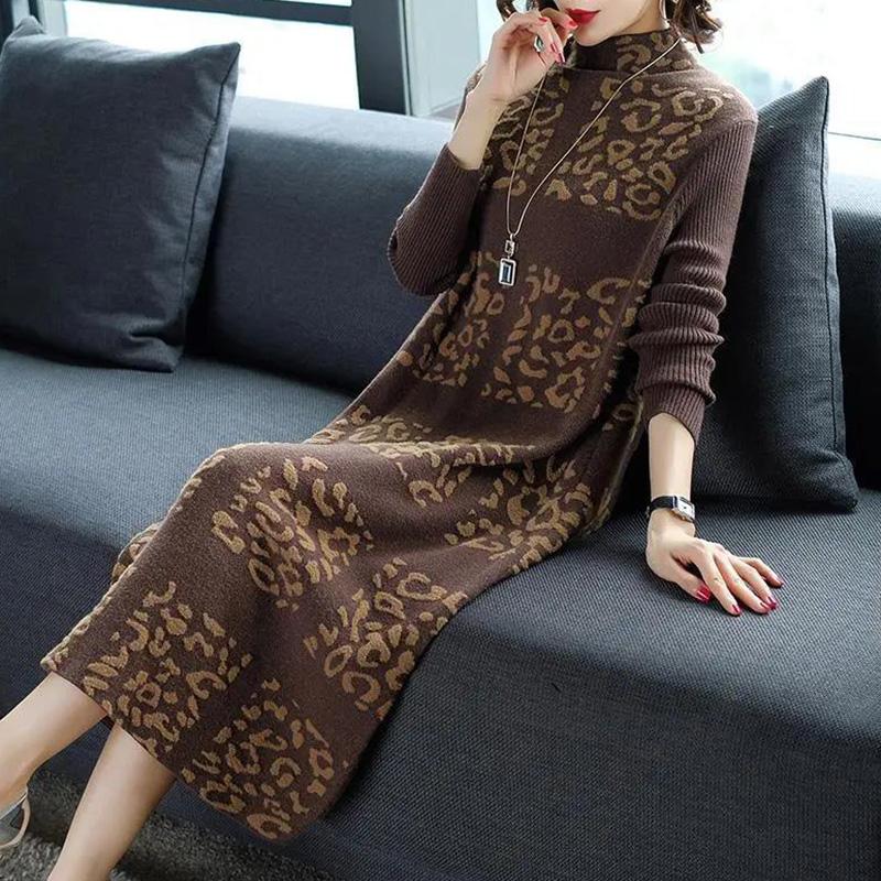 Autumn and Winter Middle-aged and Elderly Thick Dress Long-sleeved Elegant Mother Slim Long Base Skirt