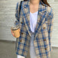 Vintage Loose Women Plaid BlazerAutumn Chic Double Breasted Female Long Sleeve Suit Jackets Stylish Ladies Blazer