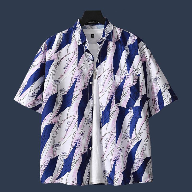 Hawaiian Shirt Beach Tees Summer Plus Size Overshirt Half Sleeve T-shirts Casual Print Undies Button Up Cardigan Men Clothing