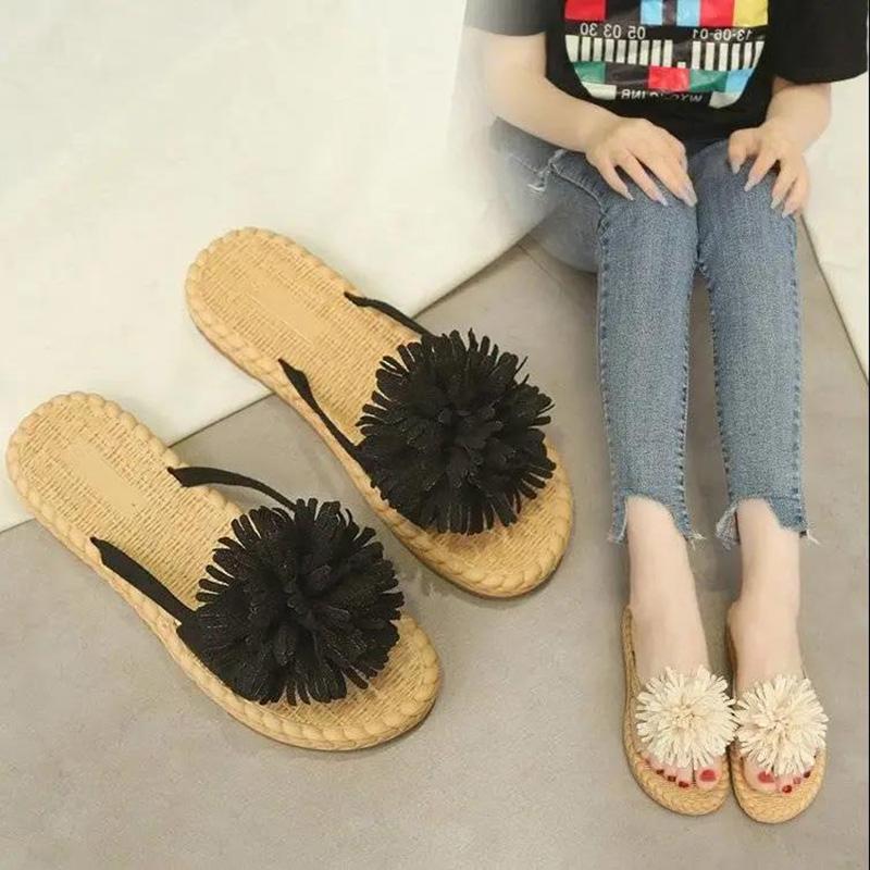 Summer Wear Flat Flip Flops Fashion Sandals Female Fairy Style Summer Korean Beach Student Flower Slippers